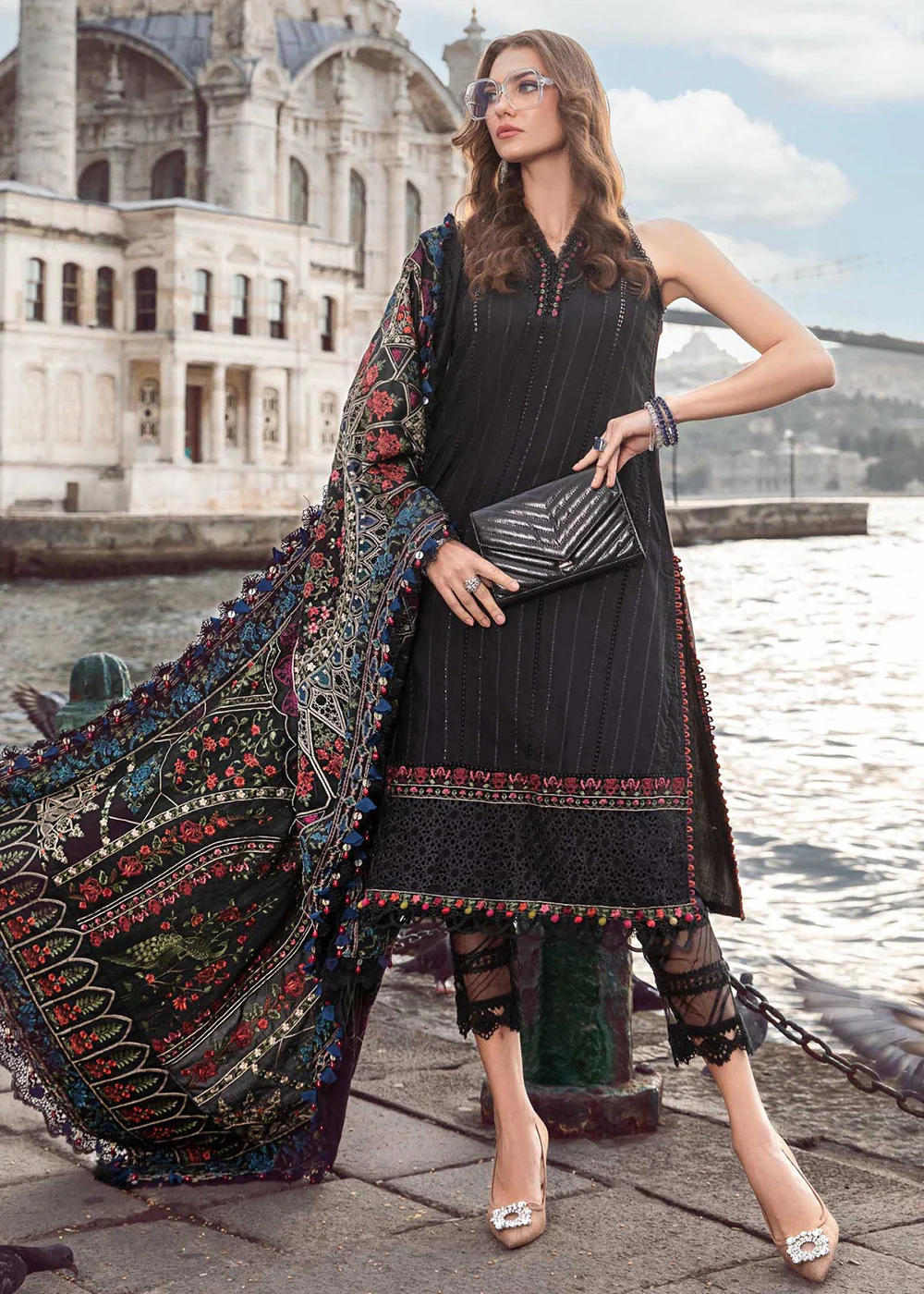 Unstitched Linen 23 by Maria B | Black DL-1101 - Image 5