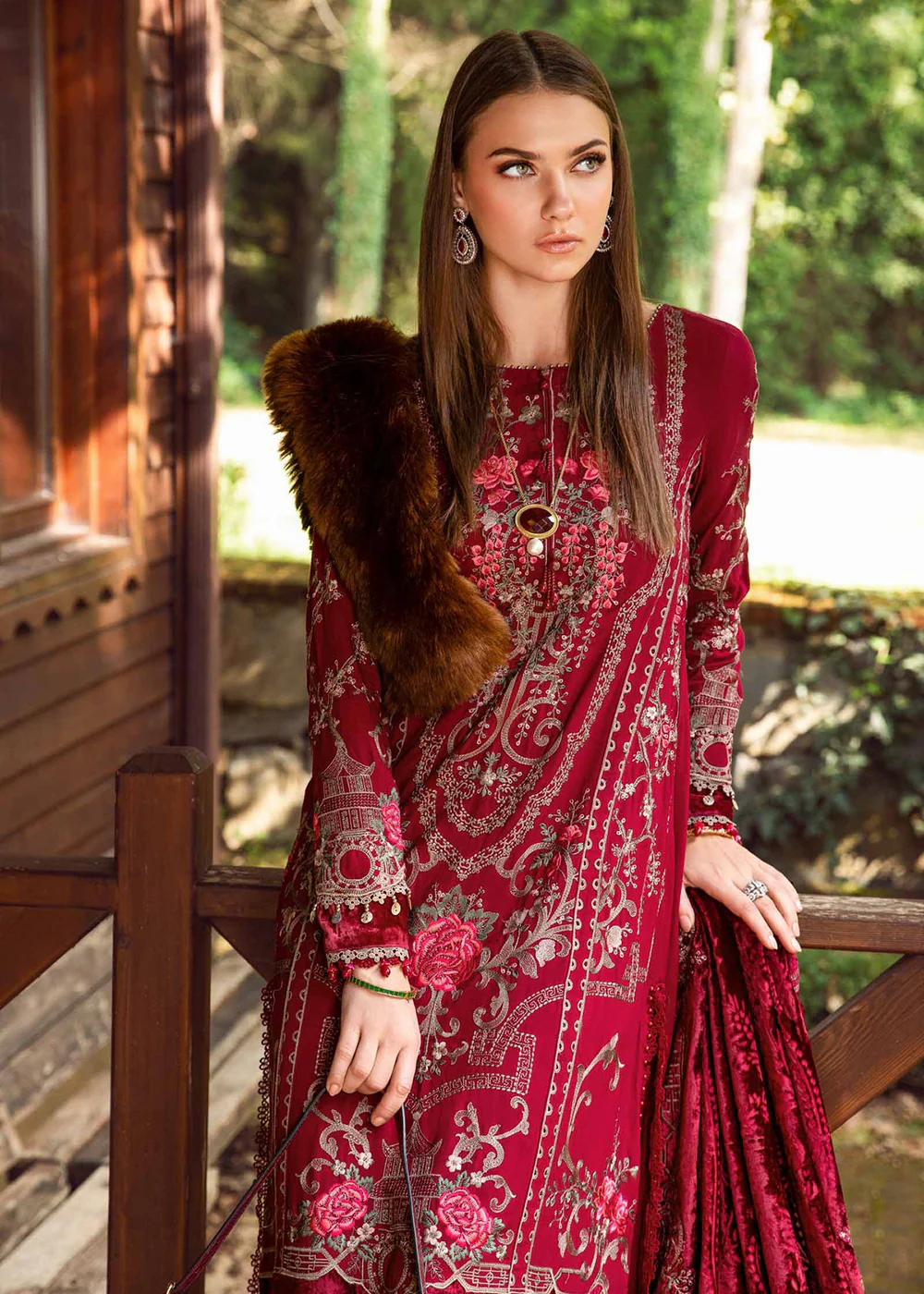 Unstitched Linen 23 by Maria B | Deep Pink DL-1112 - Image 2