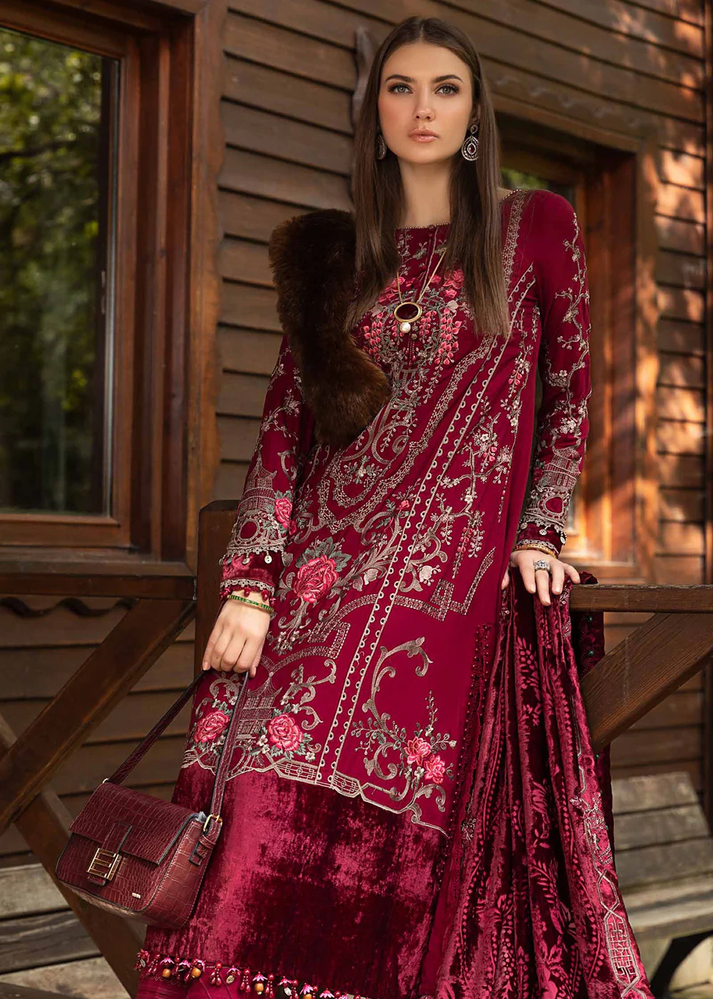 Unstitched Linen 23 by Maria B | Deep Pink DL-1112 - Image 6