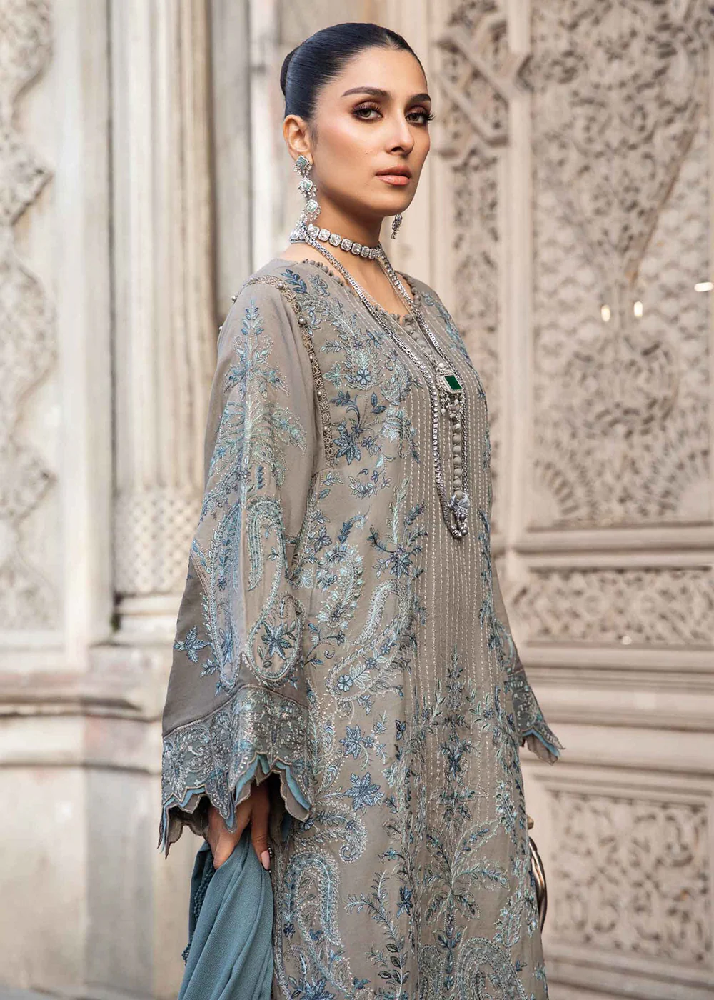 Unstitched Linen 23 by Maria B | Grey DL-1104 - Image 4