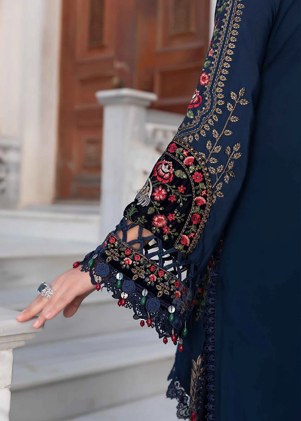 Unstitched Linen 23 by Maria B | Navy Blue DL-1109 - Image 8