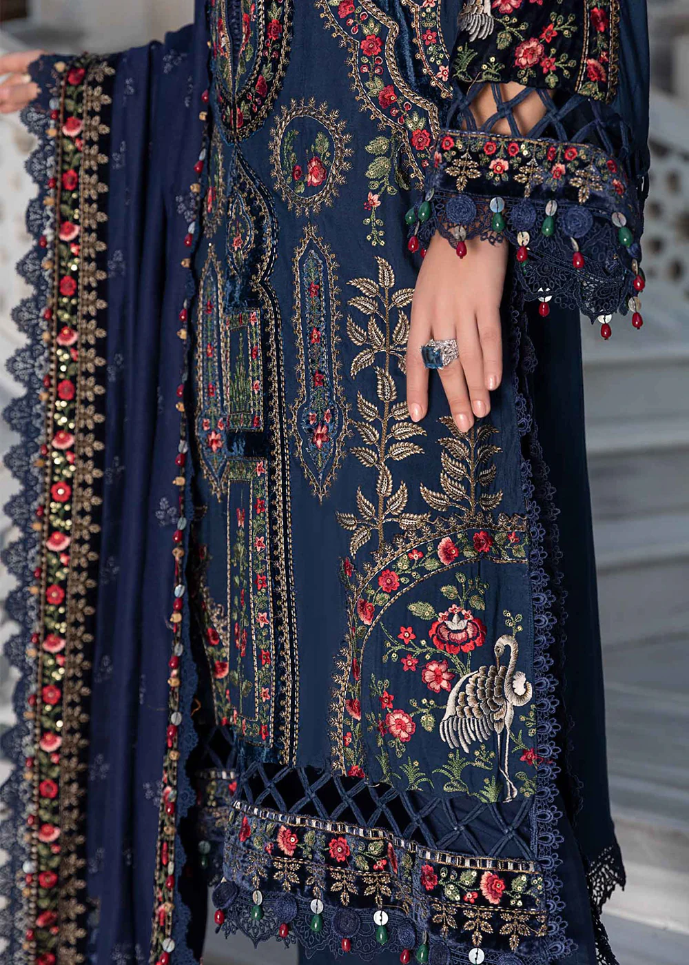 Unstitched Linen 23 by Maria B | Navy Blue DL-1109 - Image 9