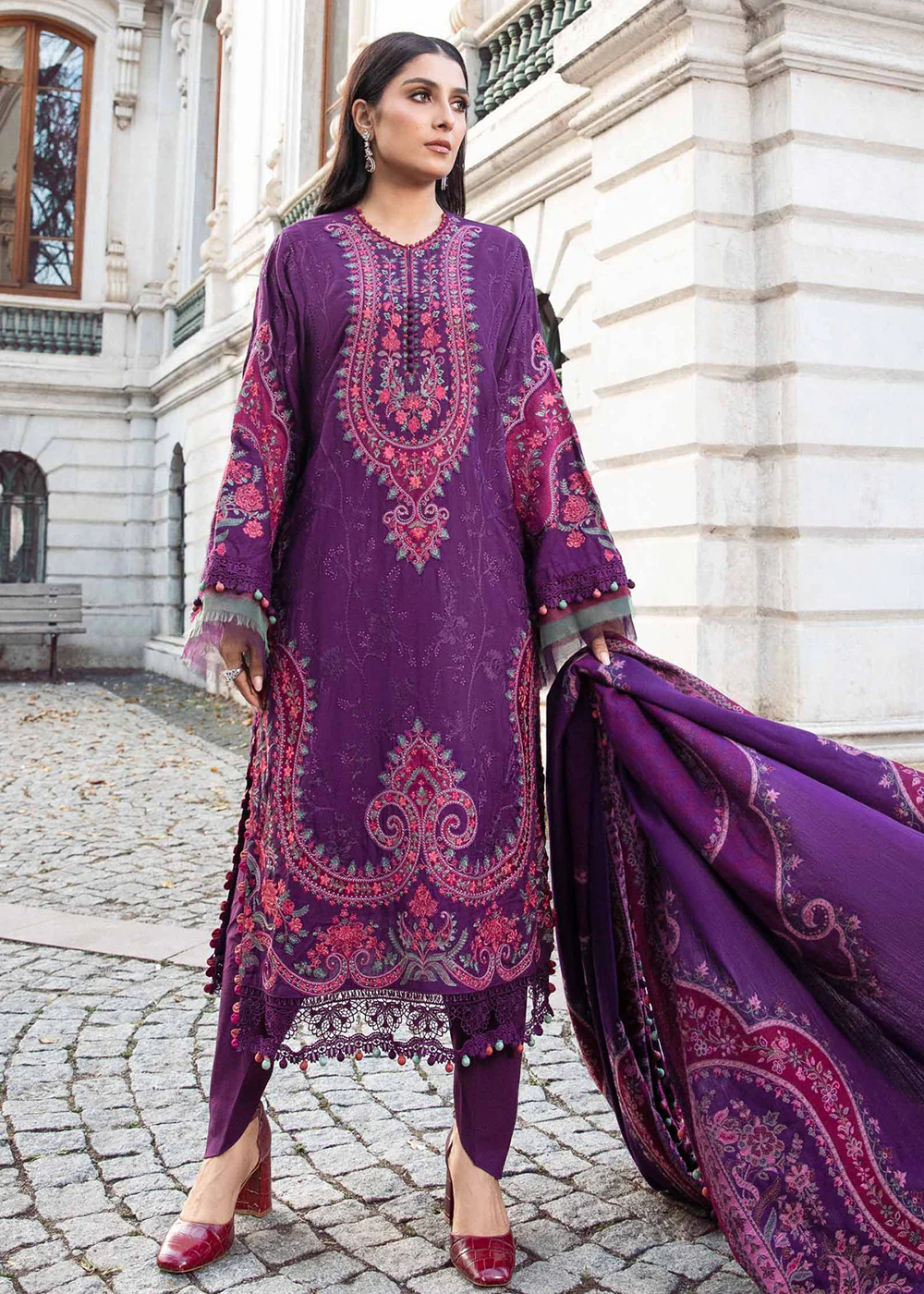 Unstitched Linen 23 by Maria B | Purple DL-1108 - Image 4