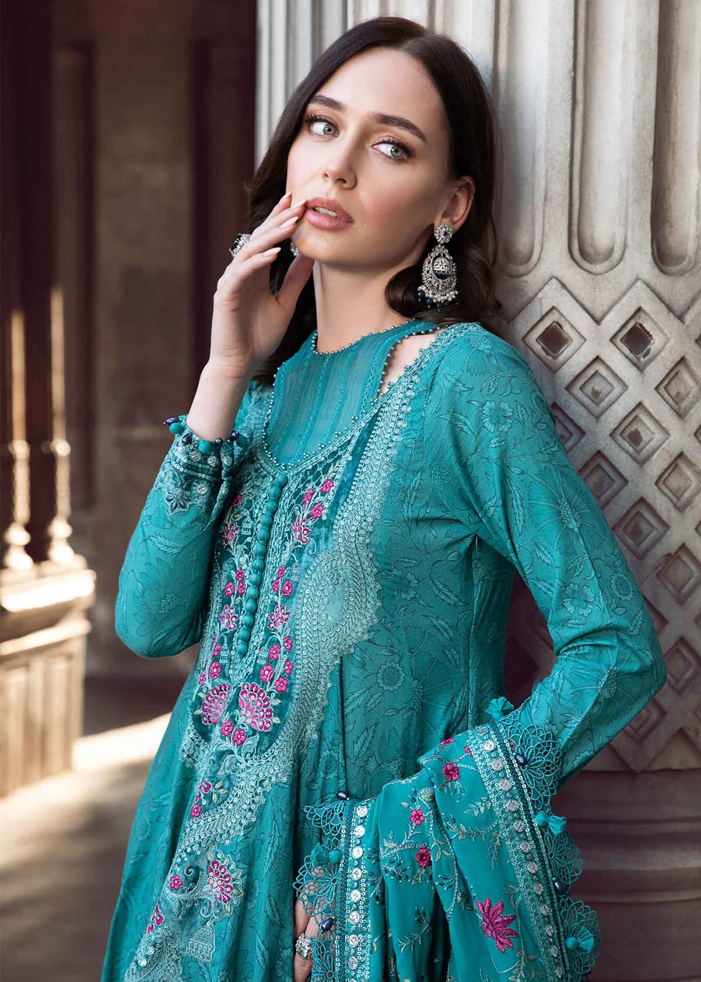 Unstitched Linen 23 by Maria B | Teal DL-1105 - Image 2