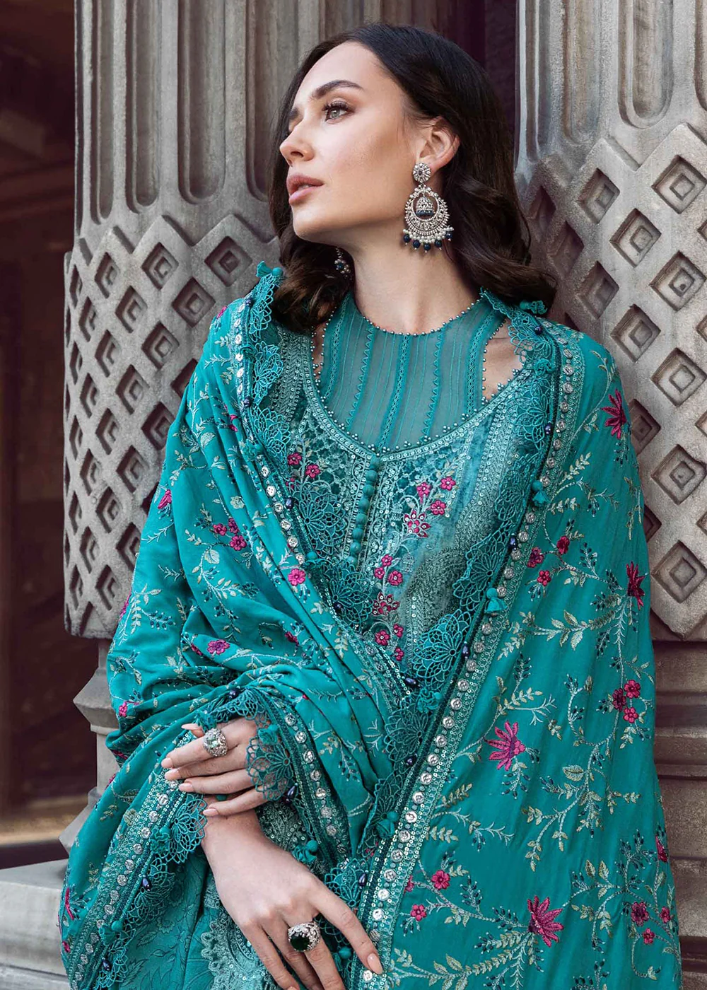 Unstitched Linen 23 by Maria B | Teal DL-1105 - Image 3