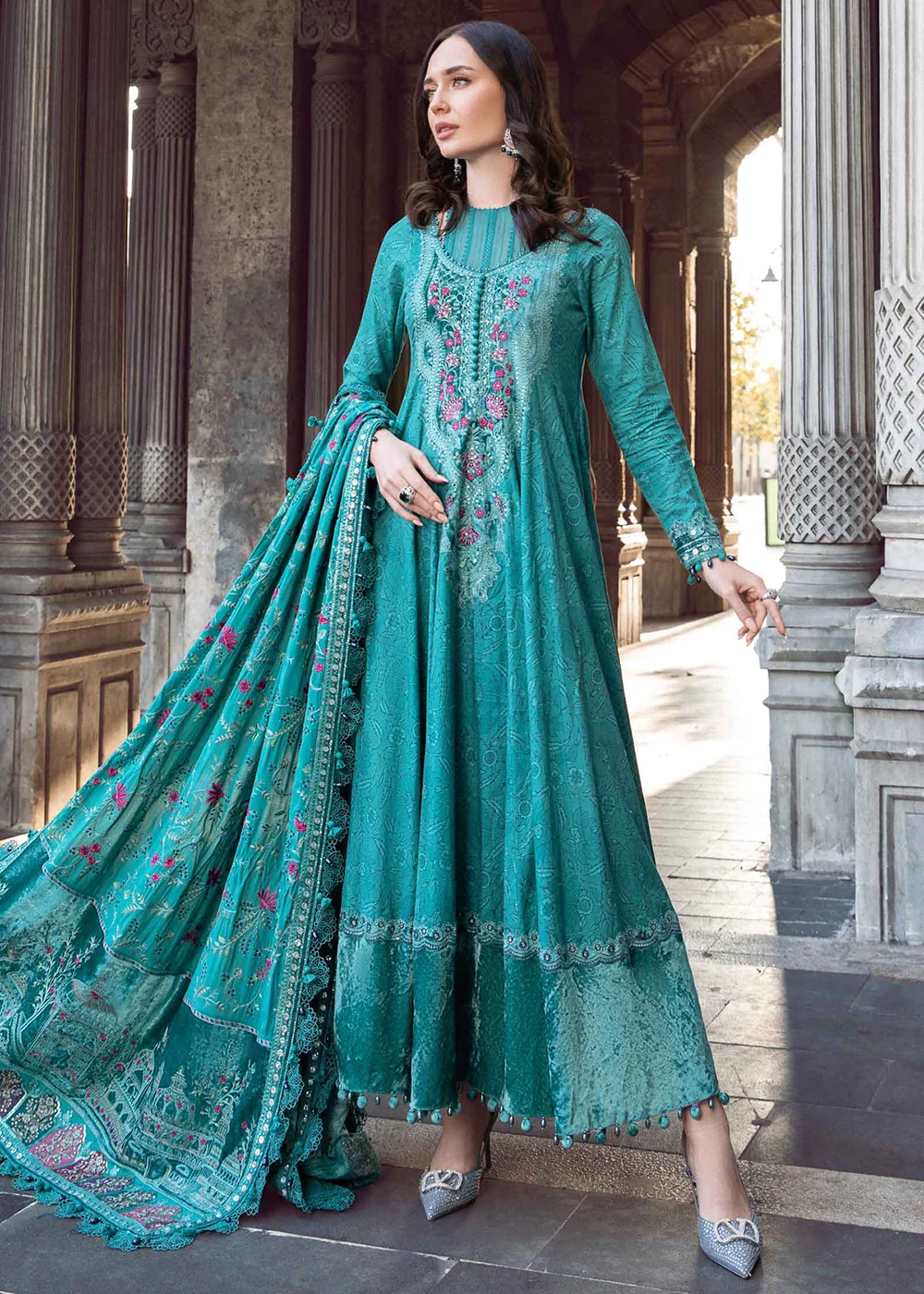 Unstitched Linen 23 by Maria B | Teal DL-1105 - Image 4