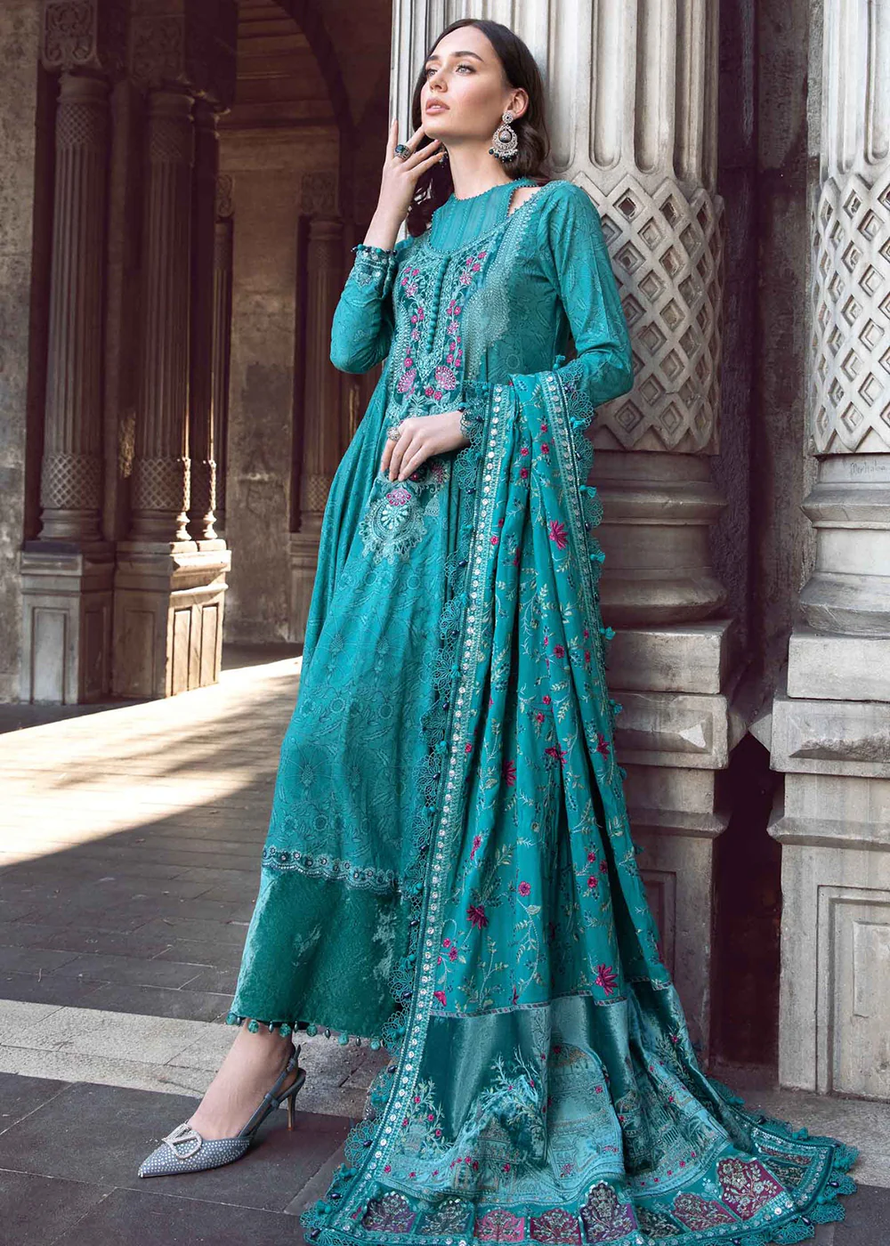 Unstitched Linen 23 by Maria B | Teal DL-1105 - Image 5