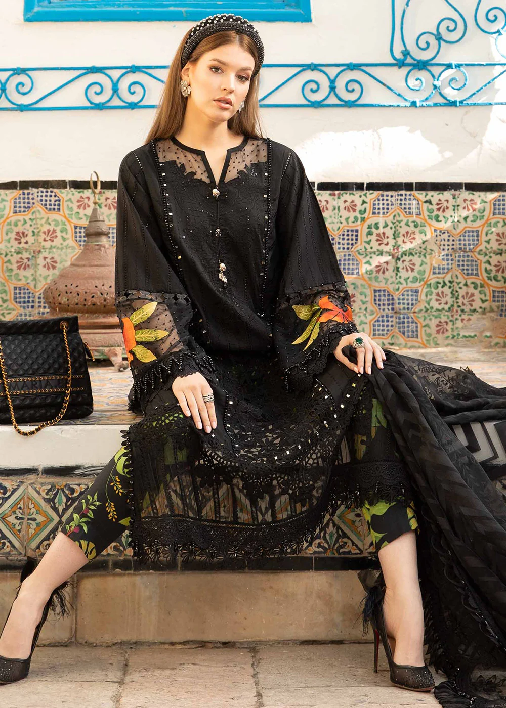 Unstitched Voyage a' Luxe Lawn '24 by Maria B | D-2408-B - Image 4