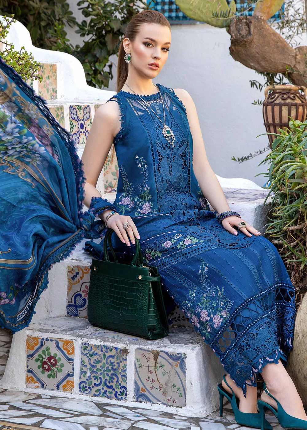 Unstitched Voyage a' Luxe Lawn '24 by Maria B | D-2415-A - Image 2