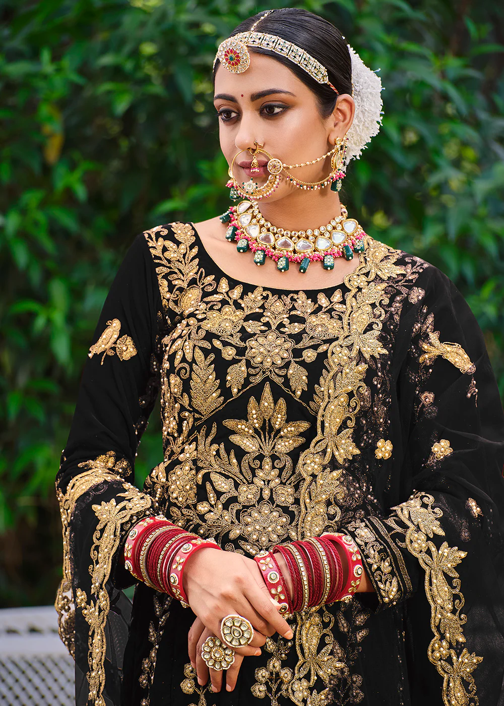 Velvet Dazzling Black Stone Cording Bridal Style Lehenga Choli - Image 2
