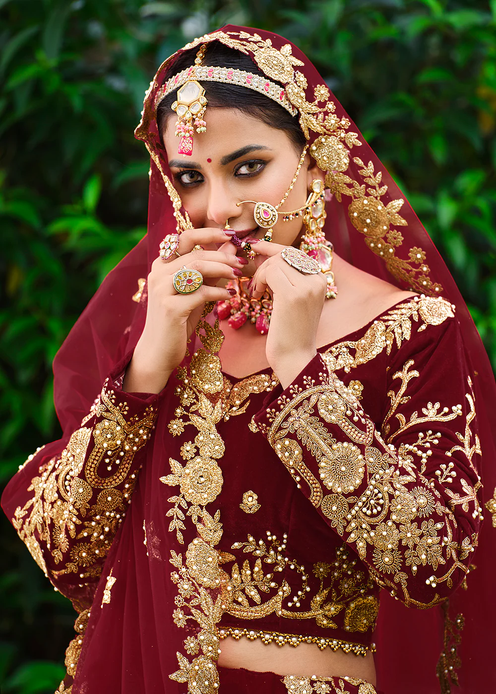 Velvet Excellent Maroon Stone Cording Bridal Style Lehenga Choli - Image 2