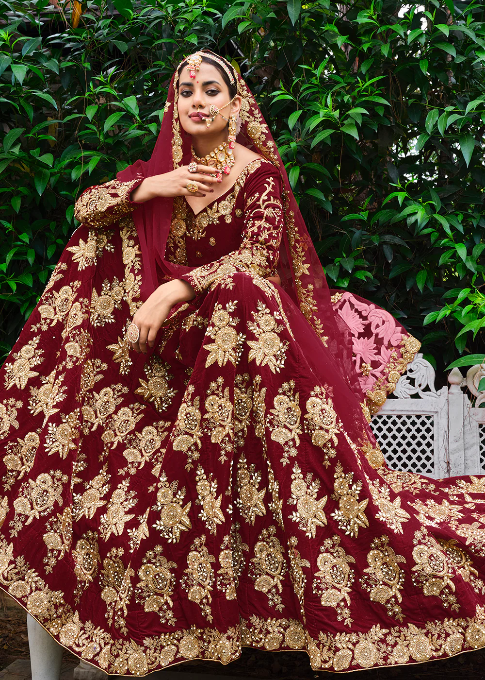 Velvet Excellent Maroon Stone Cording Bridal Style Lehenga Choli - Image 3