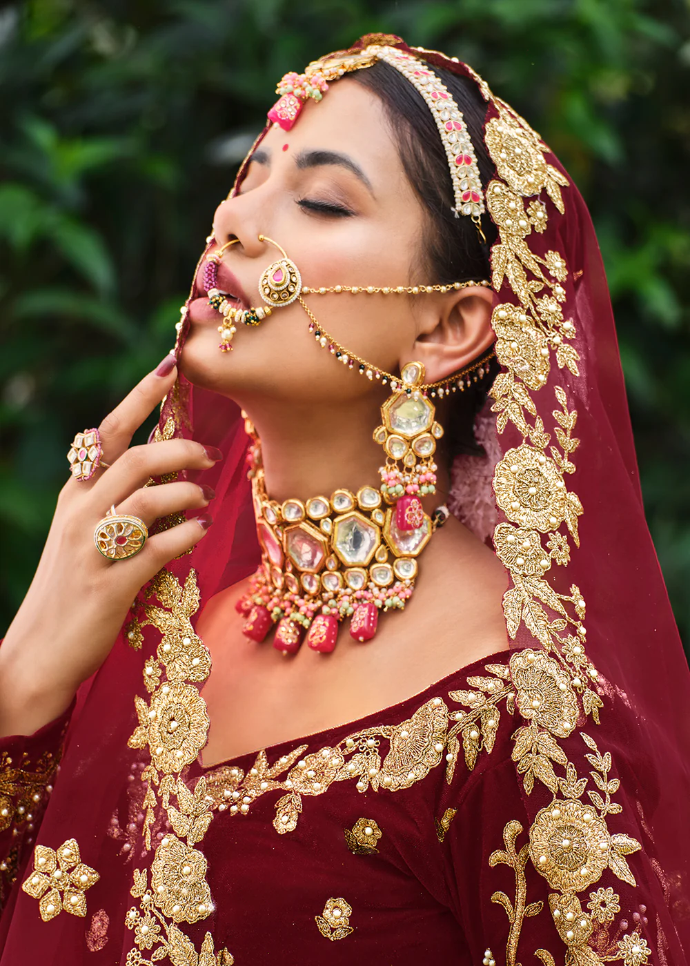 Velvet Excellent Maroon Stone Cording Bridal Style Lehenga Choli - Image 4
