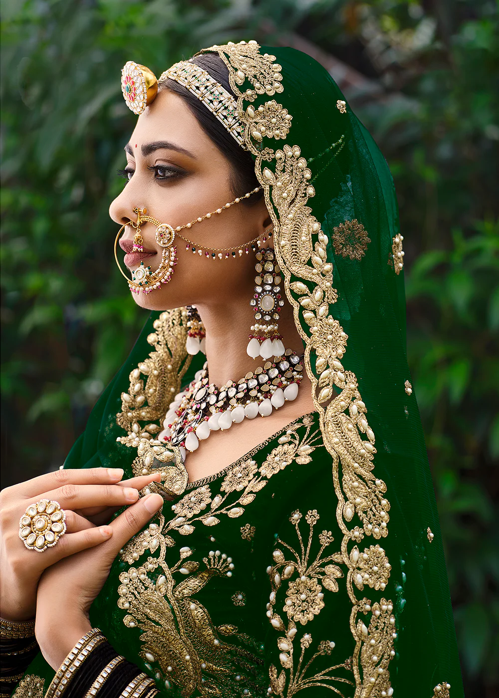 Velvet Radiant Green Stone Cording Bridal Style Lehenga Choli - Image 2