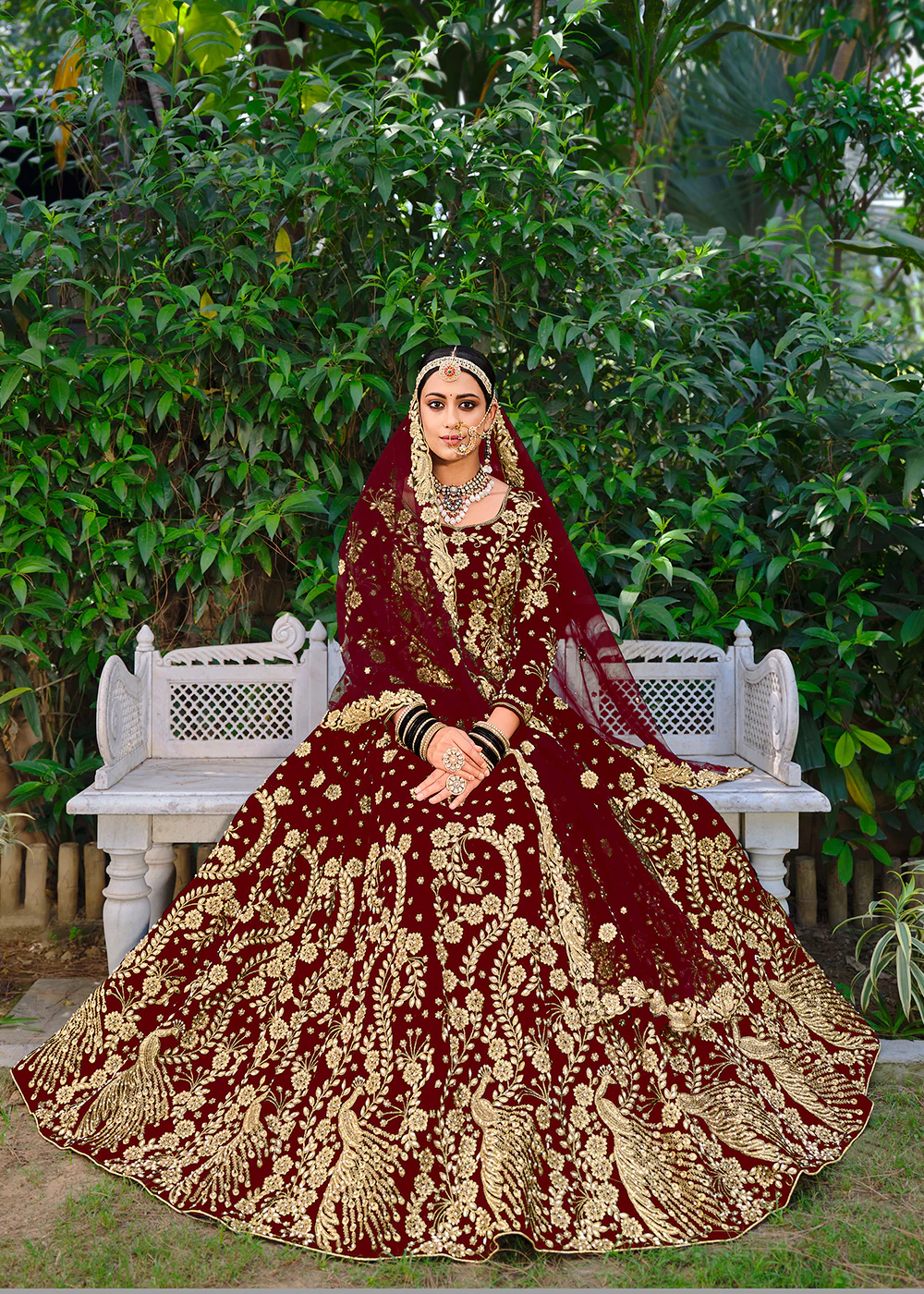 Velvet Radiant Maroon Stone Cording Bridal Style Lehenga Choli - Image 4