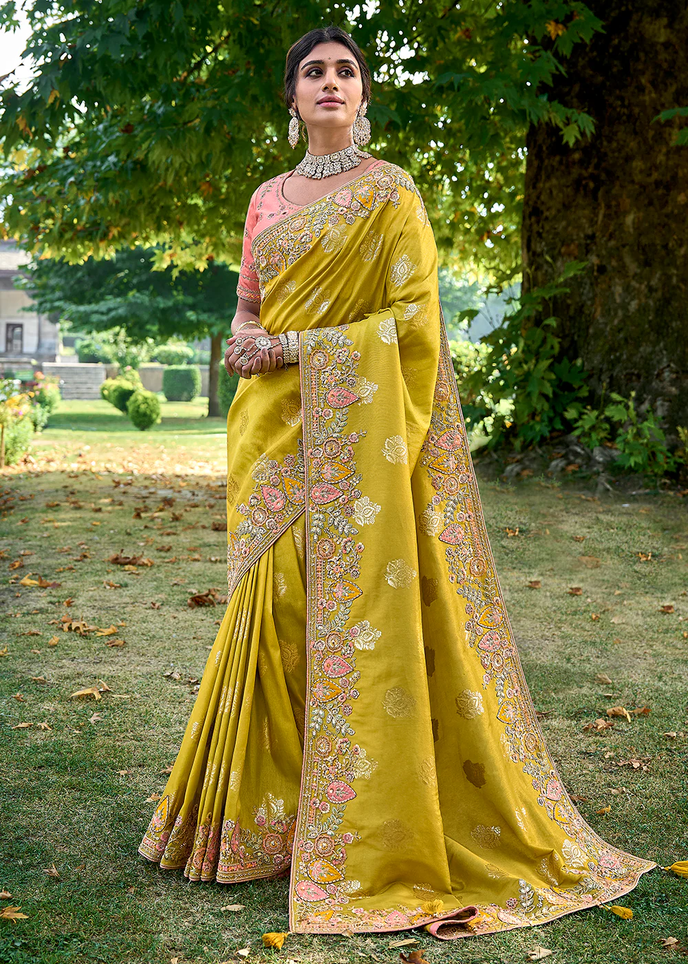 Vibrant Green Embroidered Silk Wedding Wear Contemporary Saree