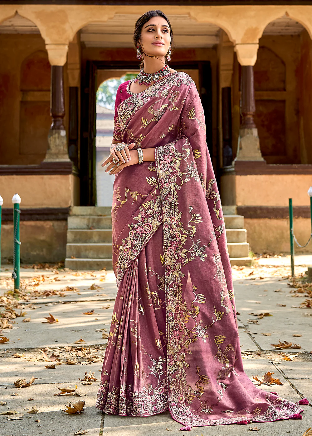 Vibrant Mauve Embroidered Silk Wedding Wear Contemporary Saree