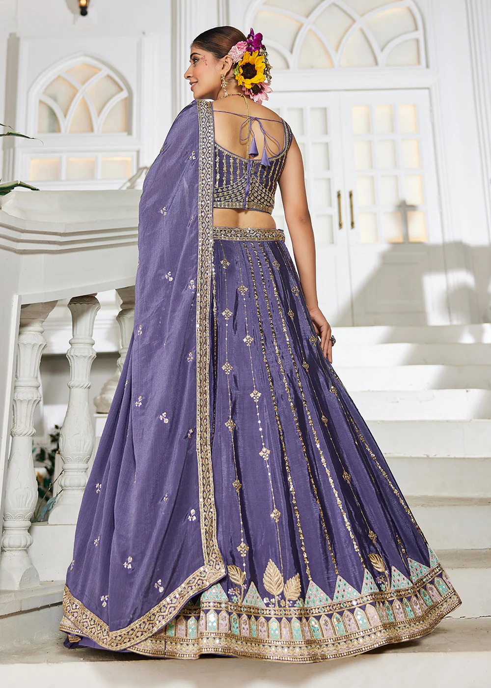 Violet Georgette Sequins Festive Party Lehenga Choli - Image 3