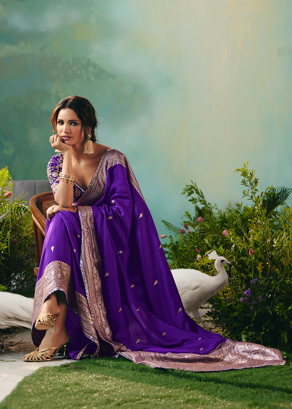 Violet Premium Dola Viscose Silk Wedding Wear Saree - Image 4