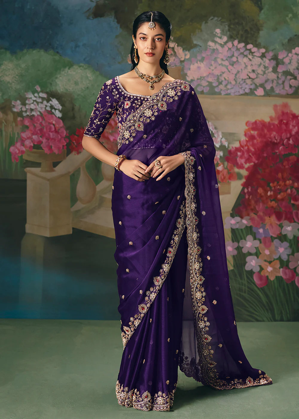Violet Premium Fancy Fabric Embellished Designer Saree