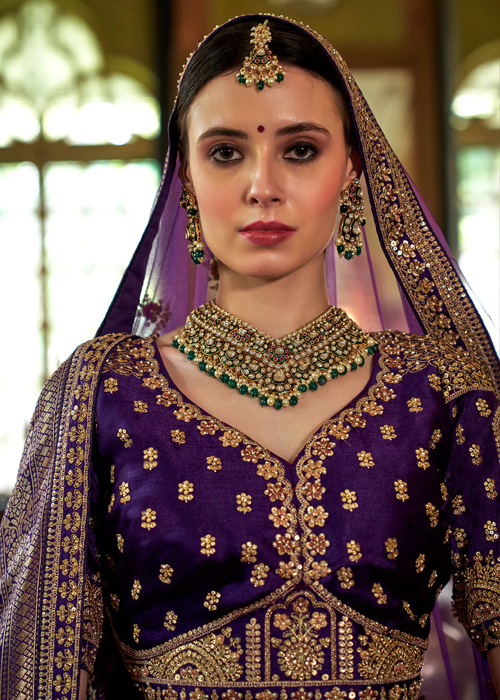 Violet Purple Bridal Silk Sabyasachi Inspired Lehenga Choli - Image 2