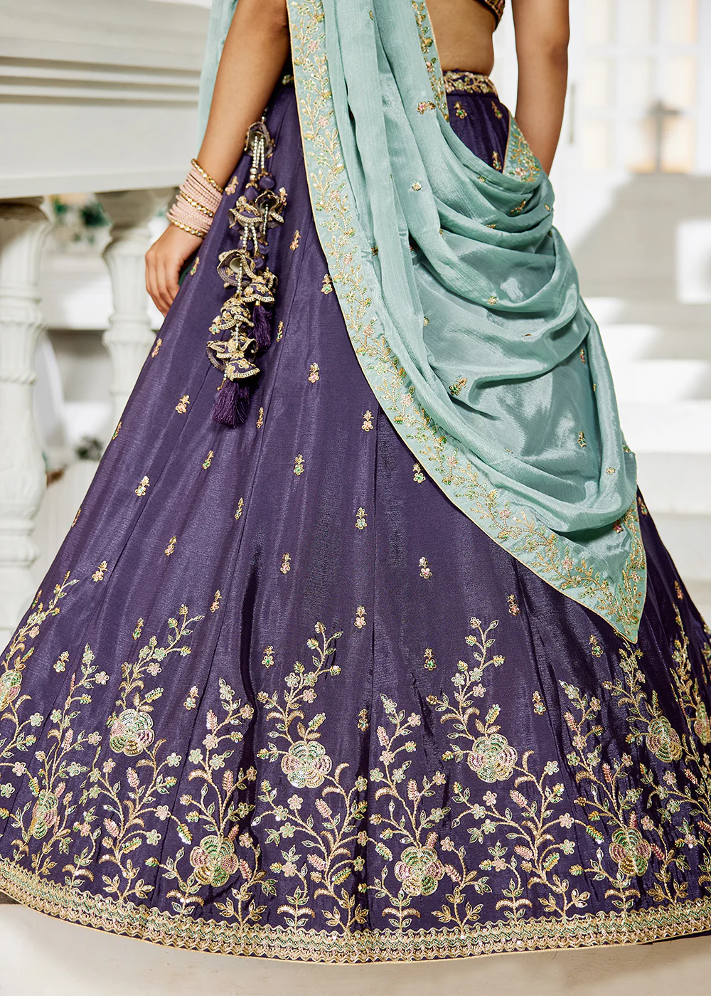 Violet Sequins & Cording Work Wedding Wear Lehenga - Image 7