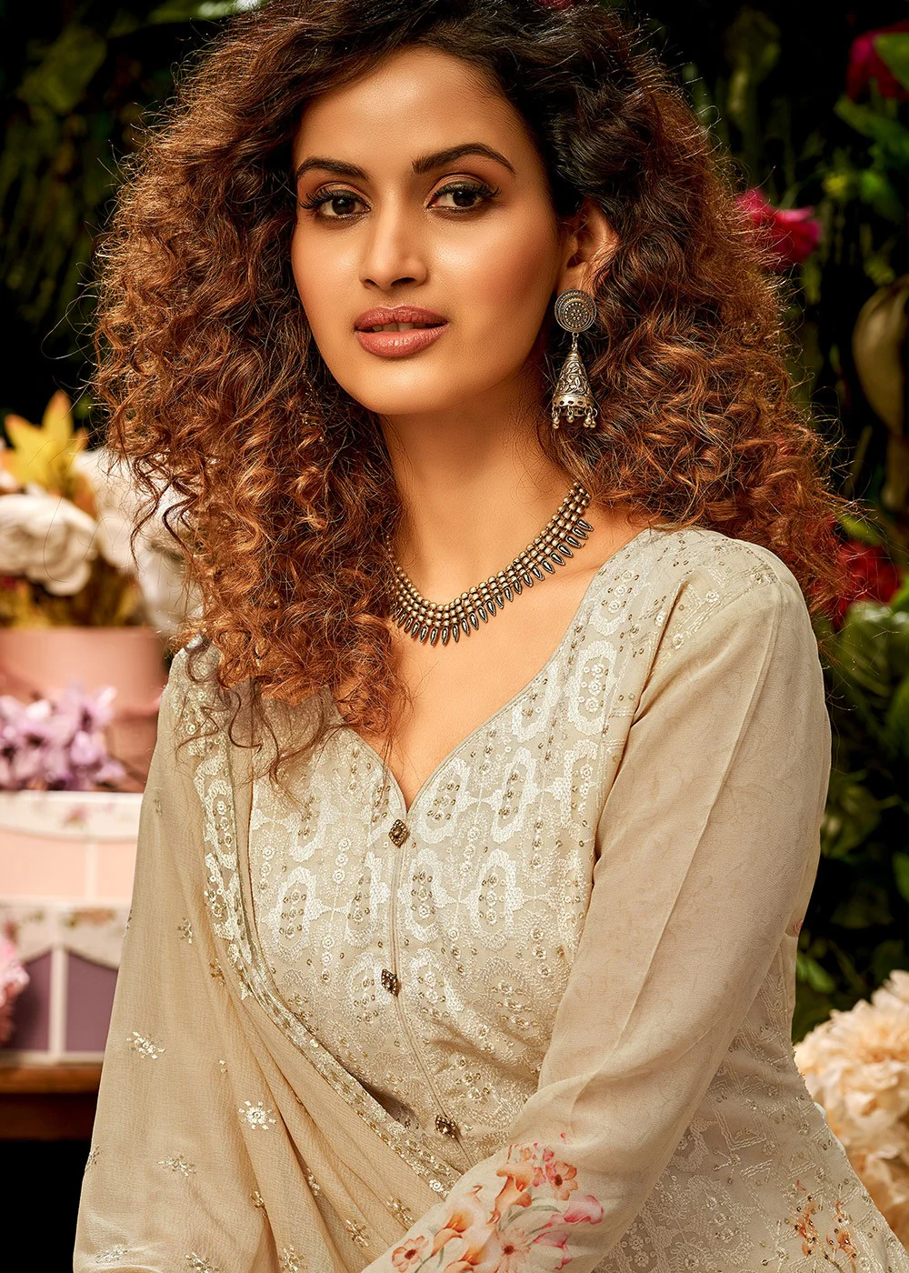 Viscose Georgette Elegant Beige Sequins Salwar Suit - Image 2