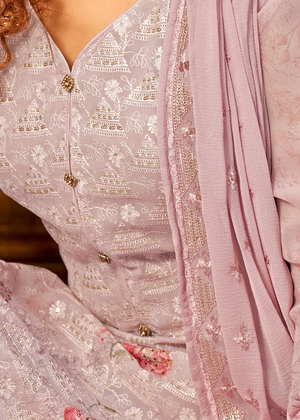 Viscose Georgette Lavender Pink Sequins Salwar Suit - Image 3