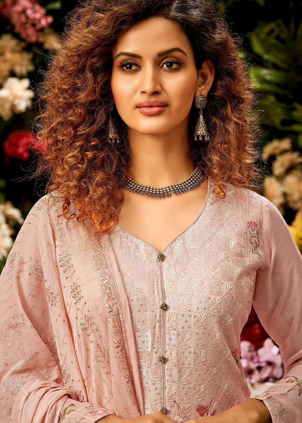 Viscose Georgette Pale Pink Sequins Salwar Suit - Image 2