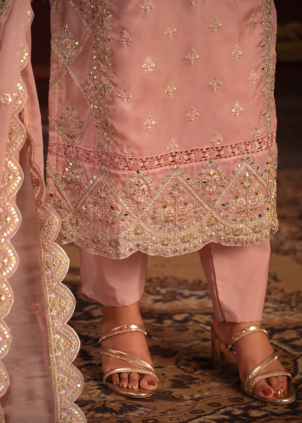 Viscose Organza Pink Zari & Sequins Festive Salwar Suit - Image 4