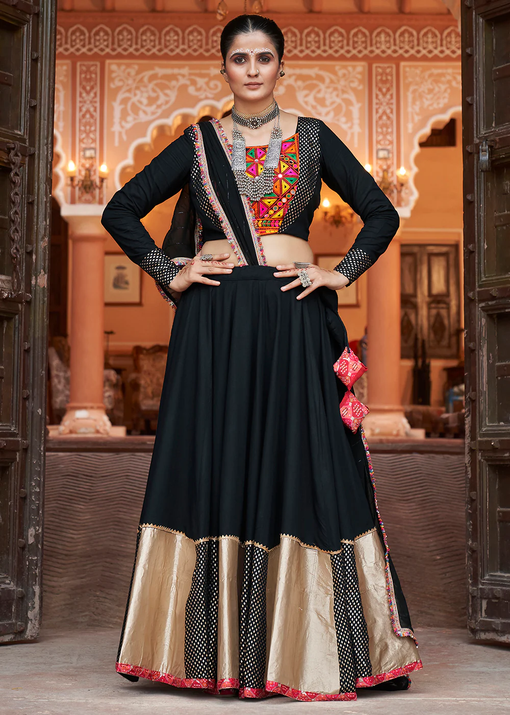 Viscose Rayon Black Navratri Wear Chaniya Choli
