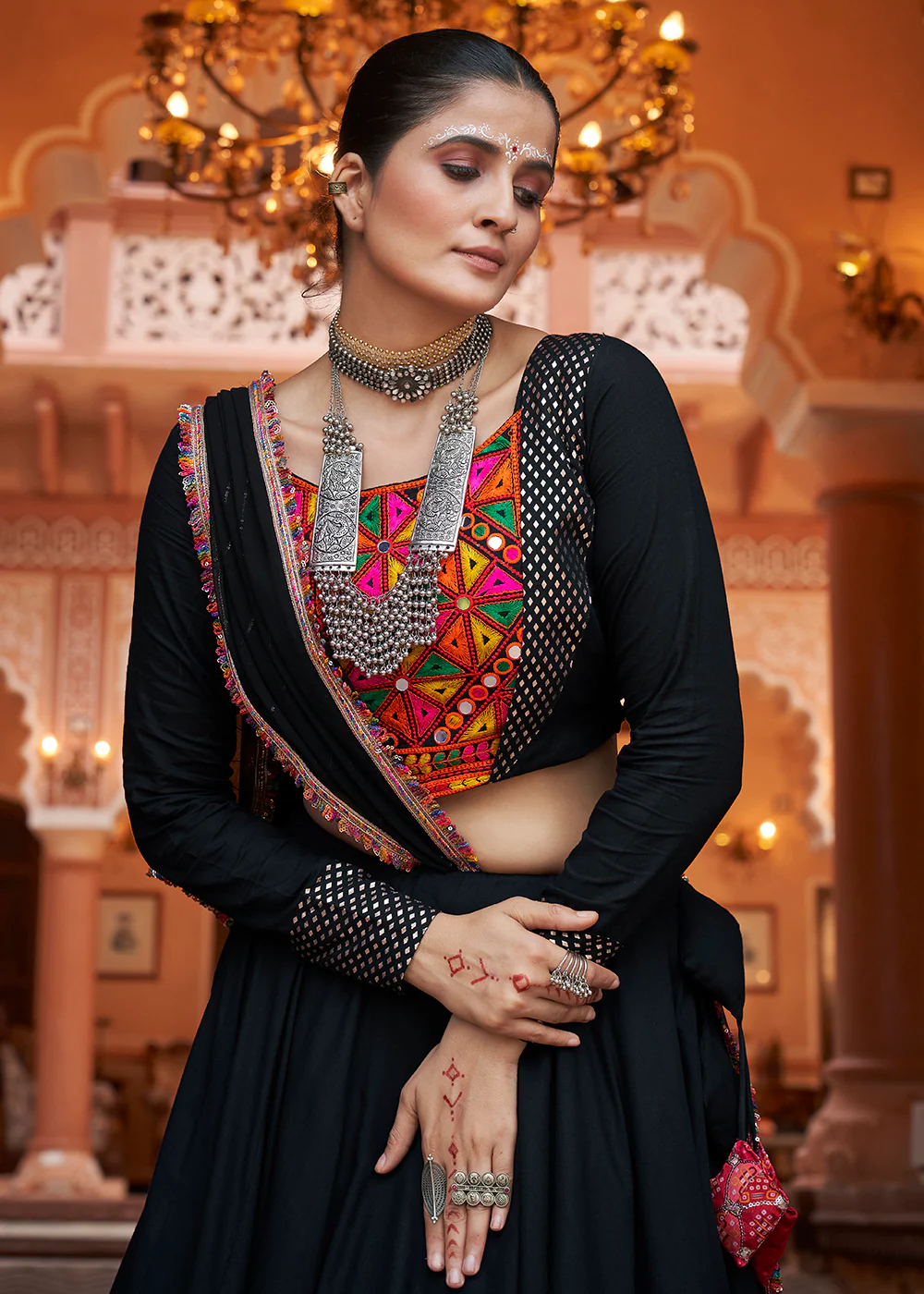 Viscose Rayon Black Navratri Wear Chaniya Choli - Image 2