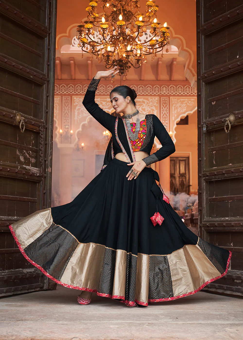 Viscose Rayon Black Navratri Wear Chaniya Choli - Image 5