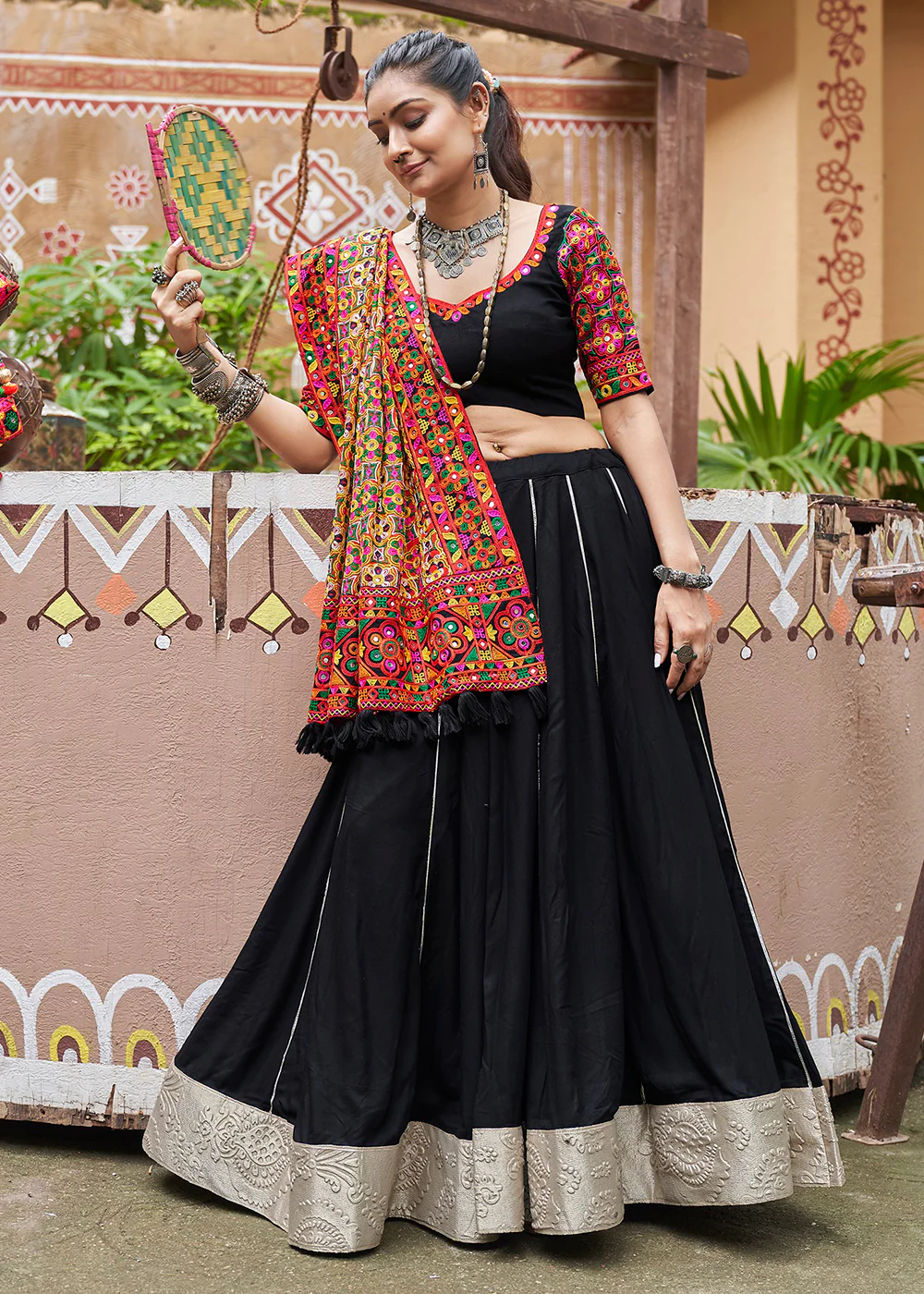 Viscose Rayon Chaniya Choli for Navratri in Black