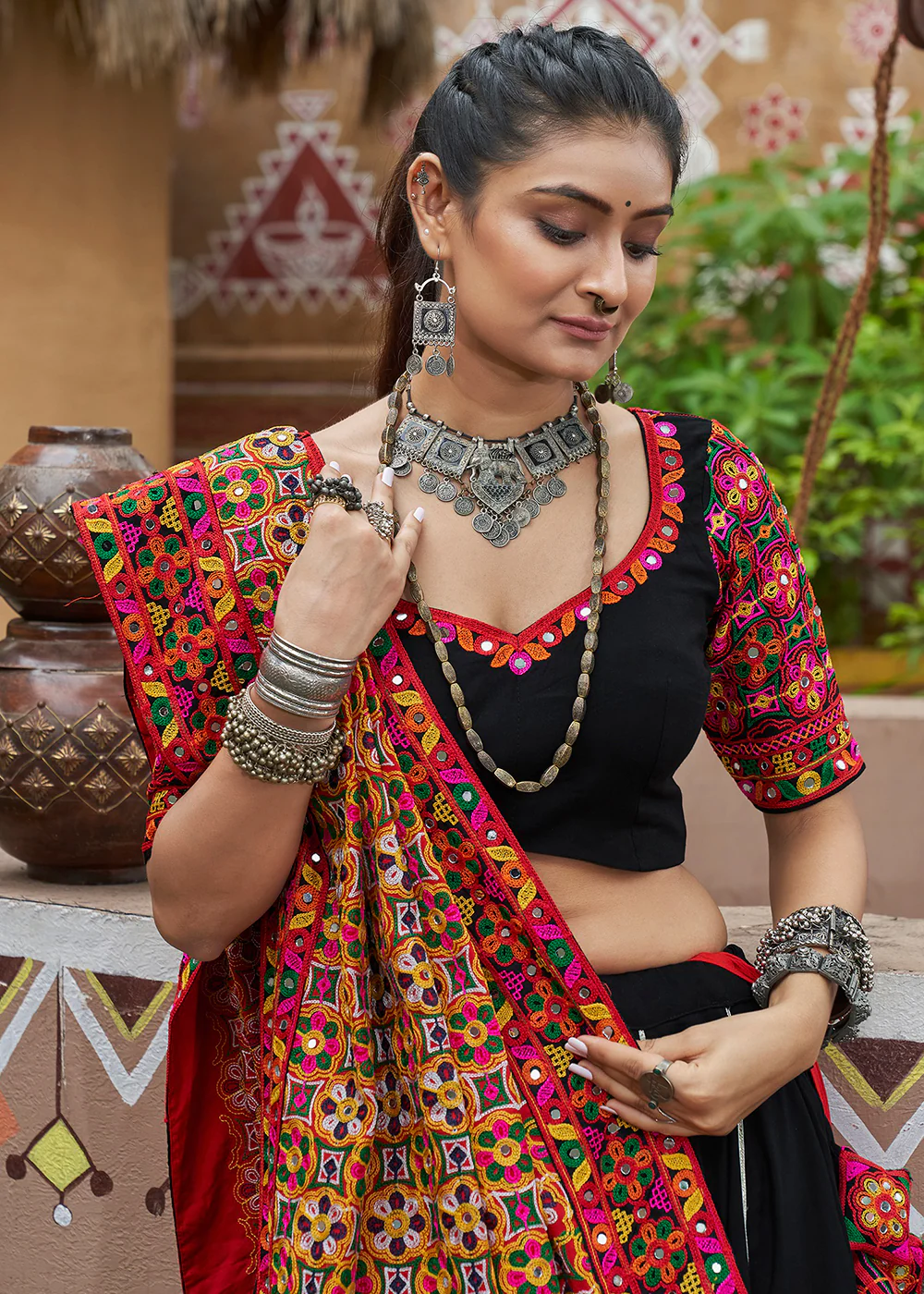 Viscose Rayon Chaniya Choli for Navratri in Black - Image 2