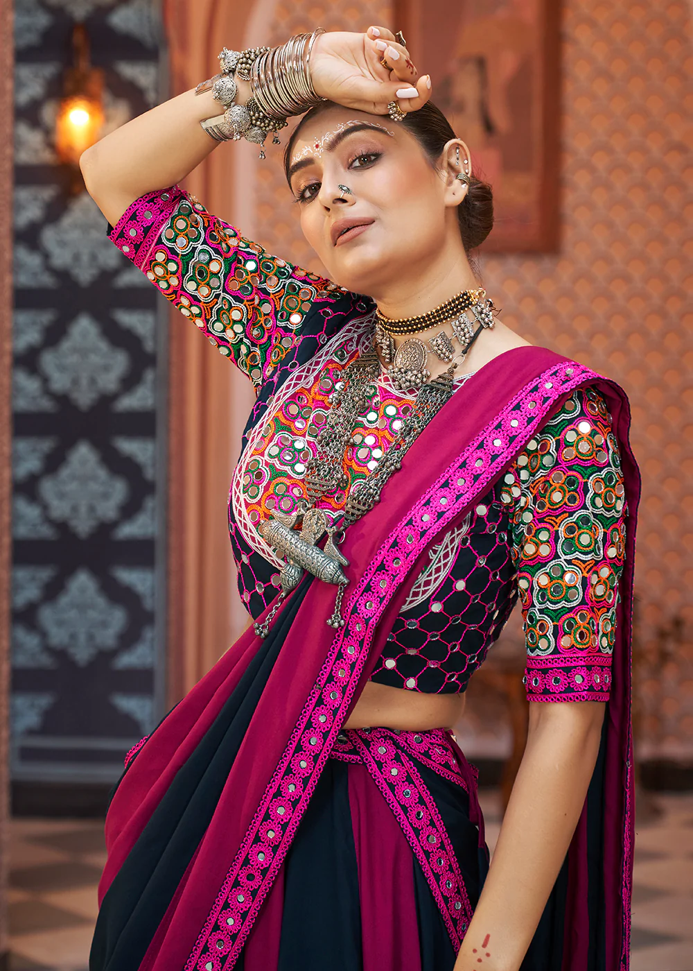 Viscose Rayon Navy Multicolor Navratri Wear Chaniya Choli - Image 4