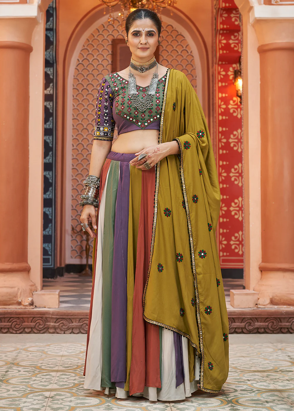 Viscose Rayon Purple Multicolor Navratri Wear Chaniya Choli