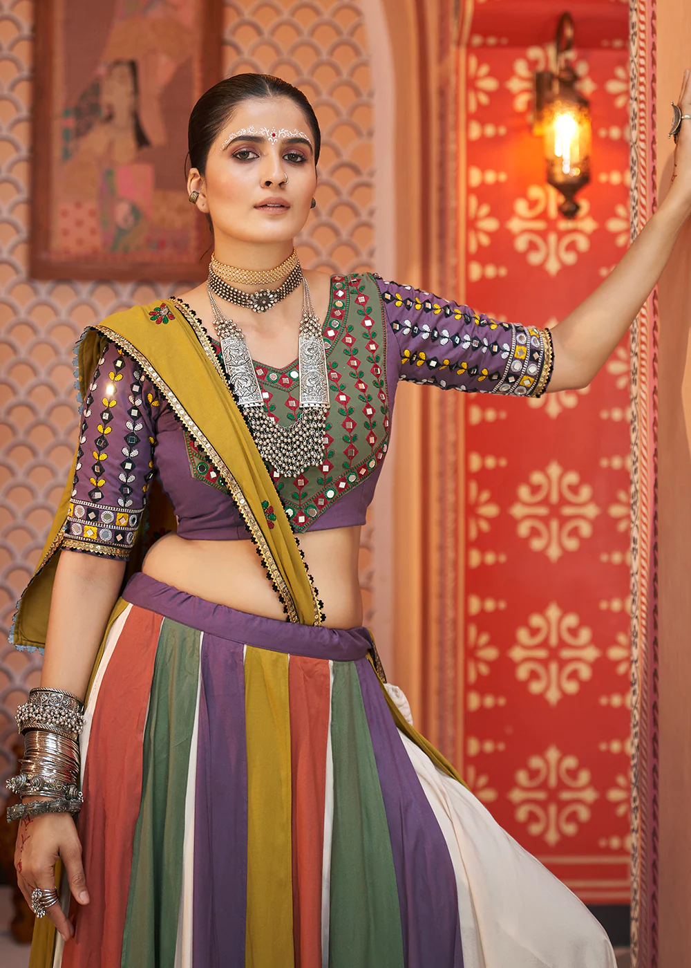 Viscose Rayon Purple Multicolor Navratri Wear Chaniya Choli - Image 2