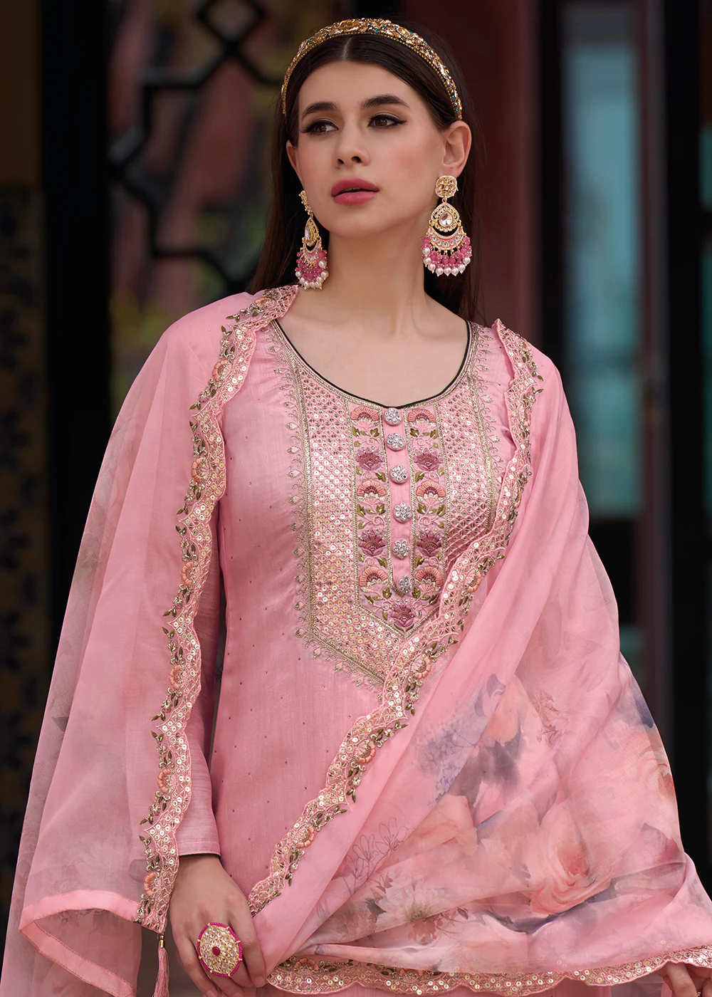 Viscose Silk Captivating Pink Wedding Festive Salwar Kameez - Image 2