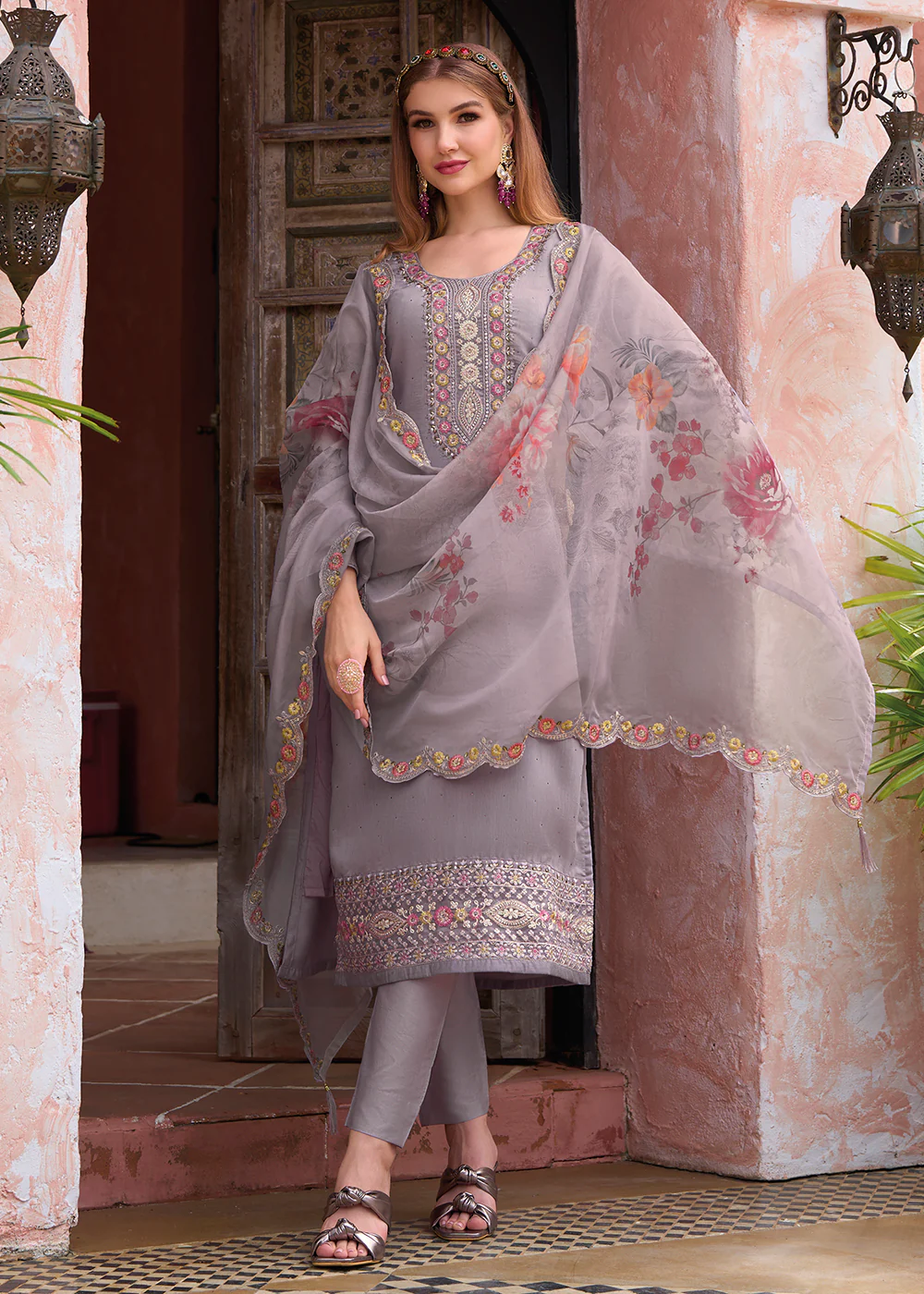 Viscose Silk Lovely Lavender Wedding Festive Salwar Kameez