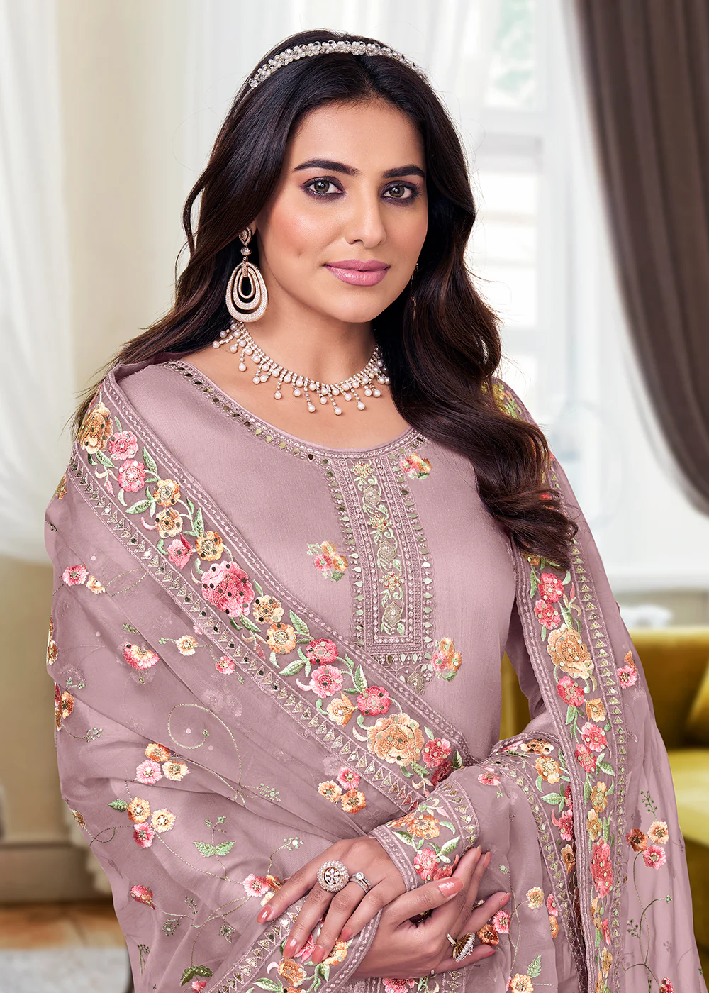 Viscose Silk Old Rose Purple Embroidered Salwar Kameez - Image 4