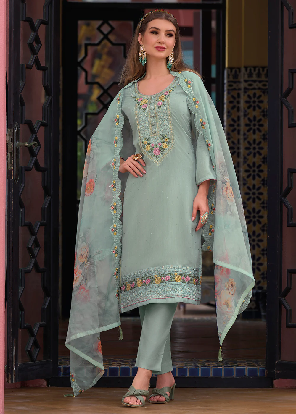Viscose Silk Pretty Aqua Blue Wedding Festive Salwar Kameez