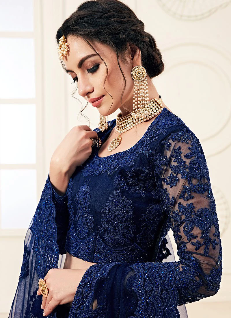 Voguish Blue A Line Trendy Wedding Lehenga Choli - Image 2