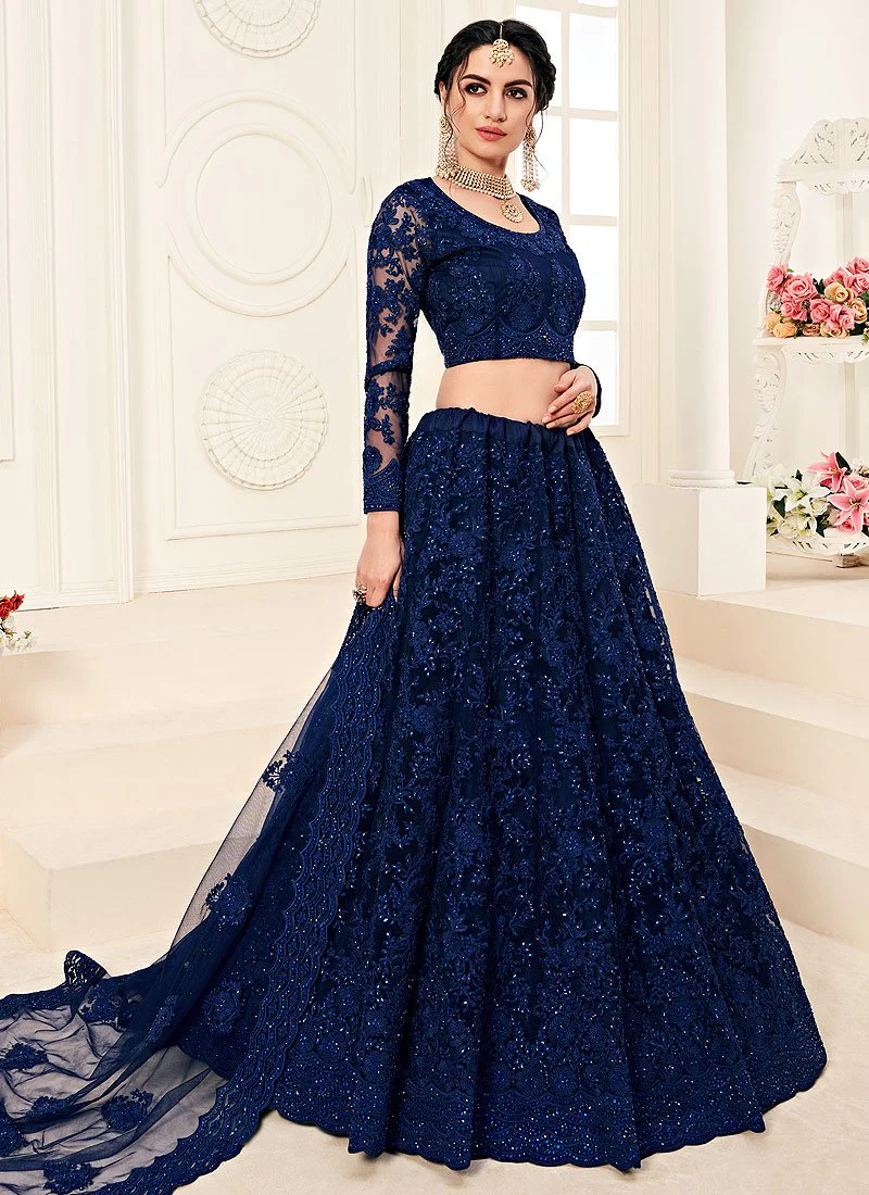 Voguish Blue A Line Trendy Wedding Lehenga Choli - Image 4