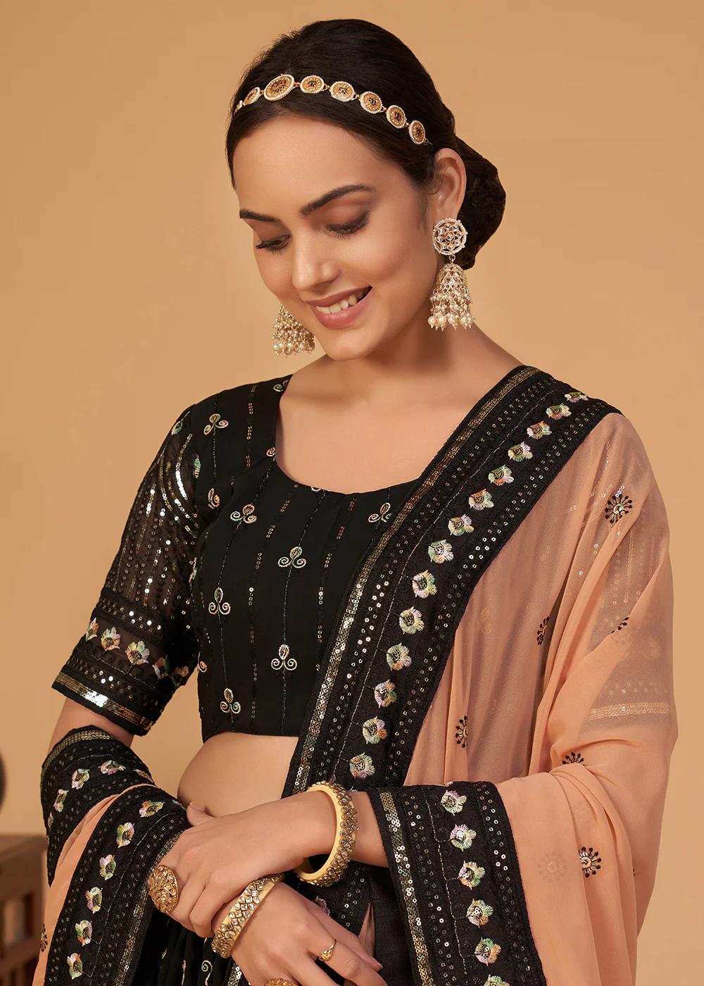 Wedding Classy Black Embroidered Designer Lehenga Choli - Image 2
