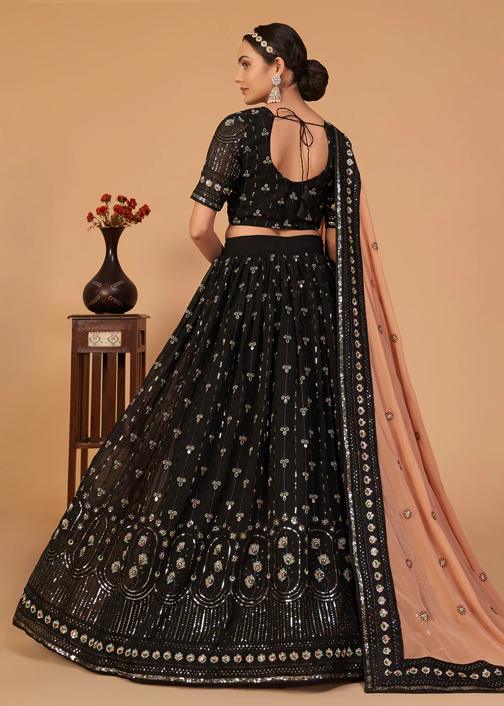 Wedding Classy Black Embroidered Designer Lehenga Choli - Image 3