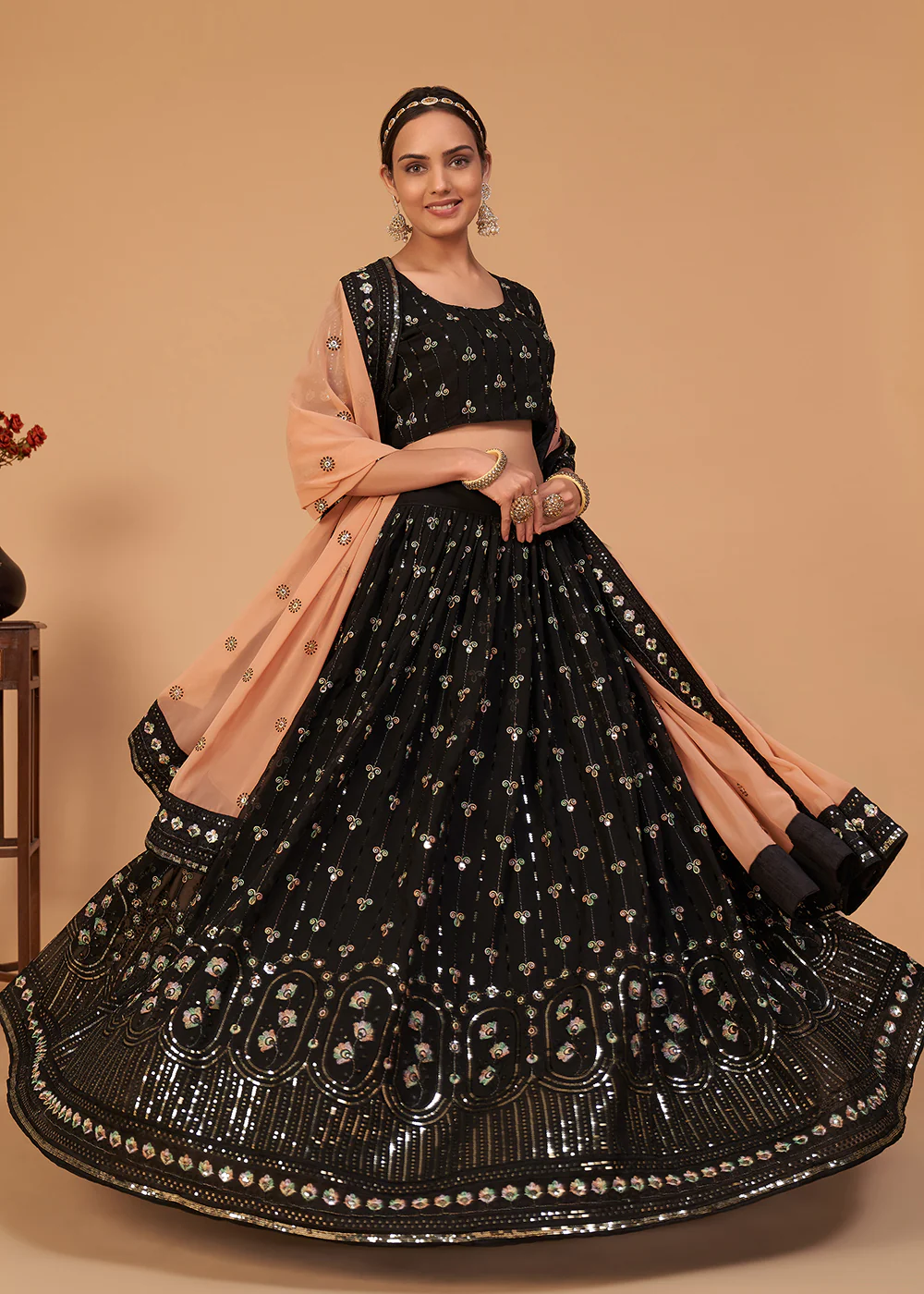 Wedding Classy Black Embroidered Designer Lehenga Choli - Image 4