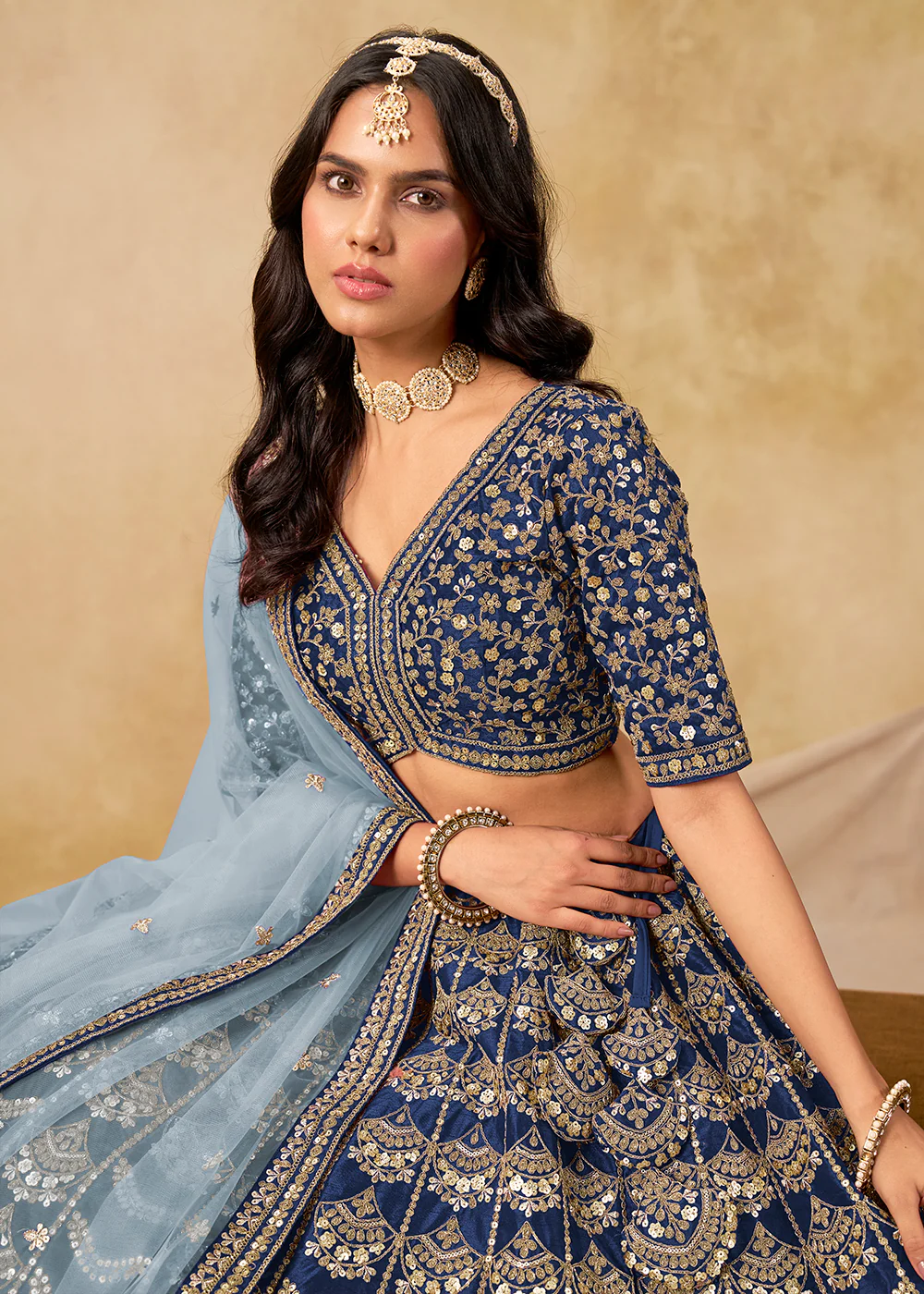 Wedding Festive Art Silk Blue Embroidered Lehenga Choli - Image 2