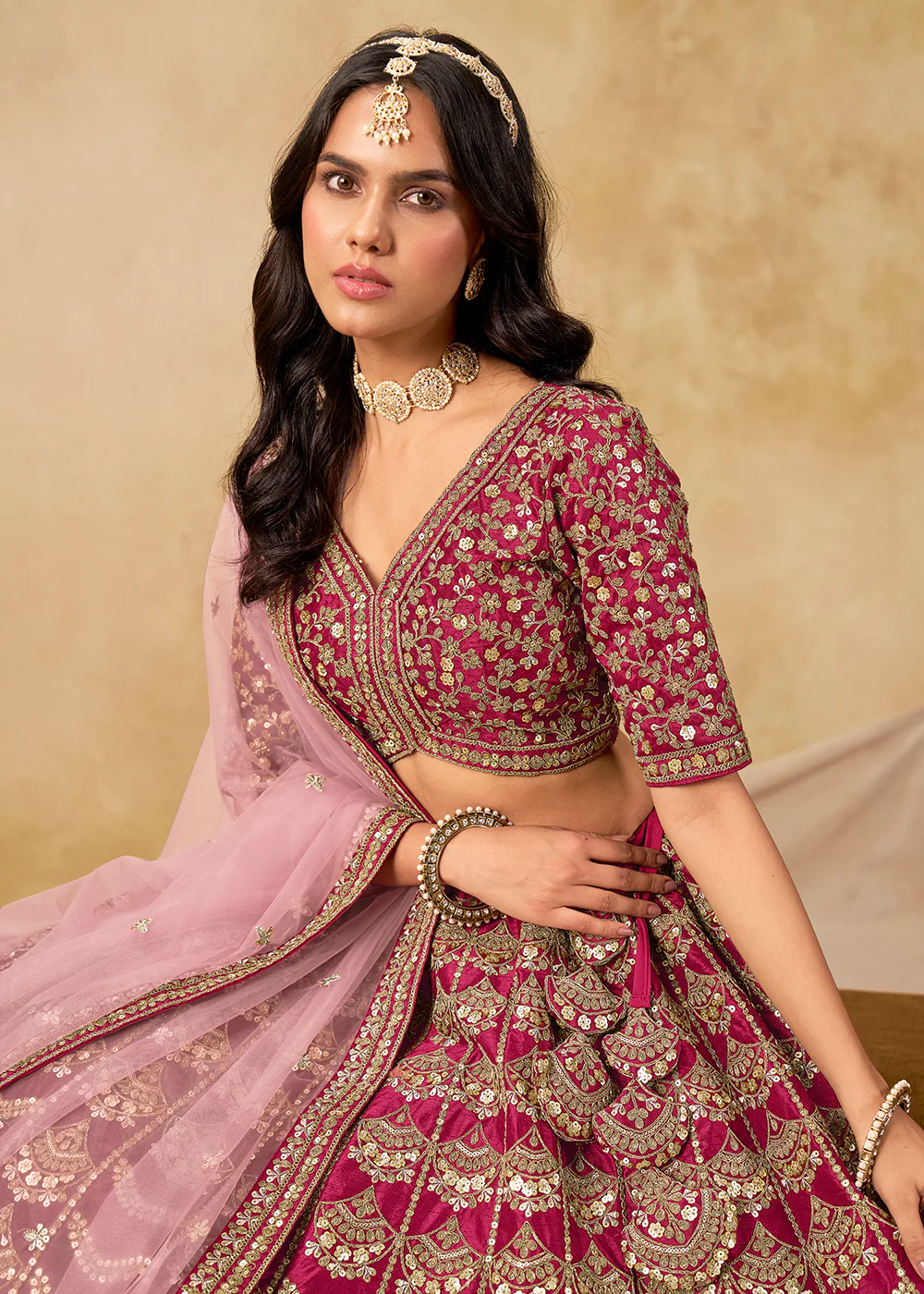 Wedding Festive Art Silk Pink Embroidered Lehenga Choli - Image 2