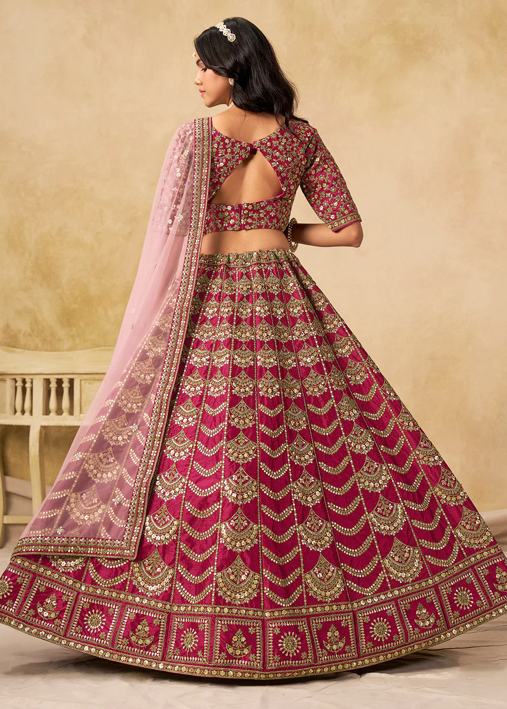 Wedding Festive Art Silk Pink Embroidered Lehenga Choli - Image 3